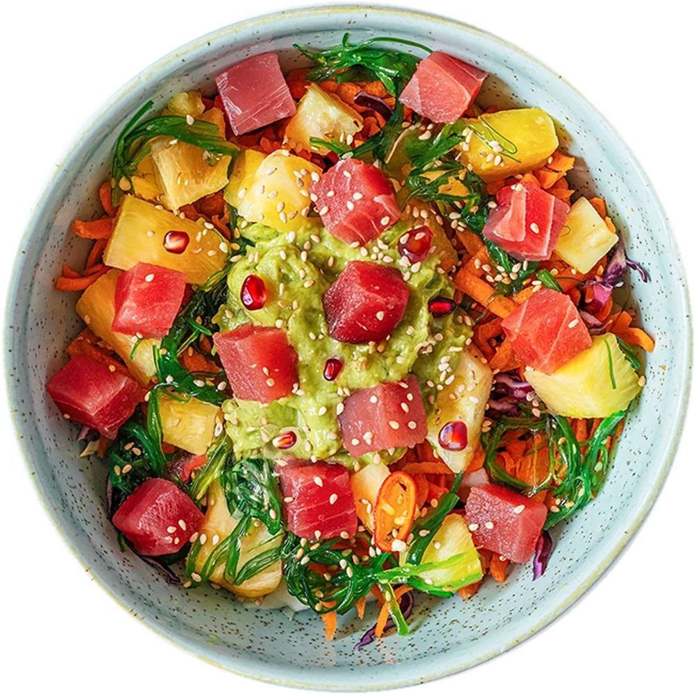 Oahu tuna poke with mango, avocado and fresh toppings